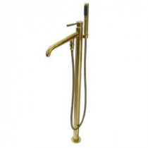 Modern Single-Handle Floor-Mount Claw Foot Tub Faucet with Hand Shower in Polished Brass
