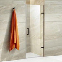 SoHo 26 in. to 26.5 in. x 70.625 in. Adjustable Frameless Hinged Shower Door in Antique Rubbed Bronze with Clear Glass