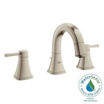 Grandera Deck Mount 2-Handle Low Arc Bathroom Faucet in Brushed Nickel InfinityFinish