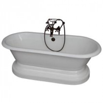 5.6 ft. Cast Iron Double Roll Top Tub in White with Oil Rubbed Bronze Accessories