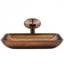 Rectangular Glass Vessel Sink in Russet Glass with Waterfall Faucet Set in Oil Rubbed Bronze