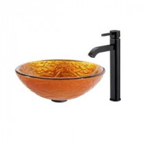 Blaze Glass Vessel Sink in Multicolor and Ramus Faucet in Oil Rubbed Bronze