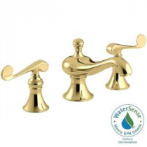 Revival 8 in. Widespread 2-Handle Low-Arc Bathroom Faucet in Vibrant Polished Brass with Scroll Lever Handles
