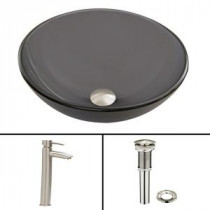 Glass Vessel Sink in Sheer Black Frost and Shadow Faucet Set in Brushed Nickel