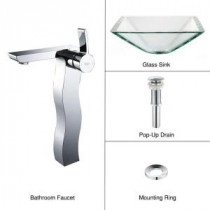 Vessel Sink in Clear Glass Aquamarine with Sonus Faucet in Chrome