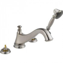 2-Handle Deck-Mount Roman Tub Faucet with Hand Shower Trim Kit in Stainless (Valve and Handles Not Included)