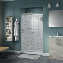 Crestfield 48 in. x 71 in. Semi-Frameless Contemporary Sliding Shower Door in Nickel with Mozaic Glass