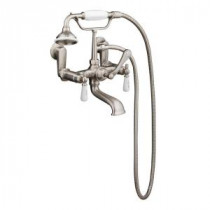 Porcelain Lever 3-Handle Claw Foot Tub Faucet with Handshower in Brushed Nickel