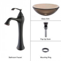 Vessel Sink in Clear Glass Brown with Ventus Faucet in Oil Rubbed Bronze