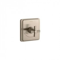 Pinstripe 1-Handle Thermostatic Valve Trim Kit in Vibrant Brushed Bronze with Cross Handle (Valve Not Included)
