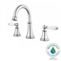 Courant 8 in. Widespread 2-Handle High-Arc Bathroom Faucet in Polished Chrome with White Handles