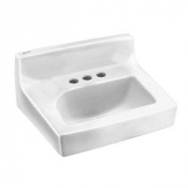 Penlyn Wall Hung Bathroom Sink in White with 4 in. Faucet Holes and Less Overflow