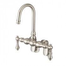 2-Handle Wall Mount Gooseneck Claw Foot Tub Faucet with Labeled Porcelain Lever Handles in Brushed Nickel