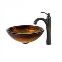 Midas Glass Vessel Sink in Multicolor and Riviera Faucet in Oil Rubbed Bronze