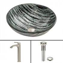 Glass Vessel Sink in Rising Moon and Linus Faucet Set in Brushed Nickel