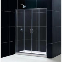 Visions 60 in. x 76-3/4 in. Frameless Sliding Shower Door in Brushed Nickel with Right Hand Drain Base and Backwalls