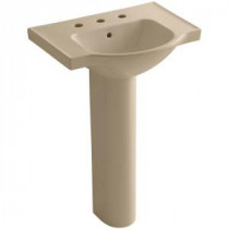 Veer Pedestal Combo Bathroom Sink in Mexican Sand with 8 In. Widespread Faucet Holes