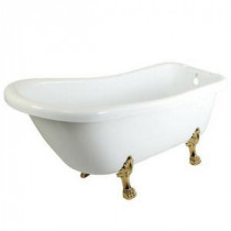 5.6 ft. Acrylic Polished Brass Claw Foot Slipper Oval Tub with 7 in. Deck Holes in White