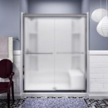 Finesse 59-5/8 in. x 70-1/16 in. Semi-Framed Sliding Shower Door in Silver with Frosted Glass Pattern