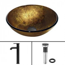 Glass Vessel Sink in Liquid Gold and Seville Faucet Set in Matte Black