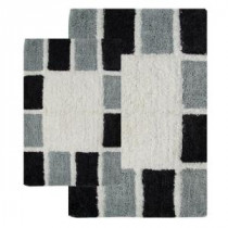 20 in. x 32 in. and 23 in. x 39 in. 2-Piece Mosaic Tiles Bath Rug Set in Silver and Grey
