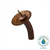 Single Hole 1-Handle Waterfall Faucet in Oil Rubbed Bronze with Golden Greek Glass Disc
