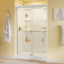 Crestfield 47-3/8 in. x 70 in. Semi-Framed Bypass Sliding Shower Door in White with Brass Hardware and Clear Glass