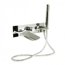 Viynl Series 1-Handle Wall-Mount LED Waterfall Roman Tub Faucet with Handshower in Chrome