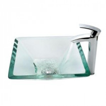 Vessel Sink in Clear Glass Aquamarine with Visio Faucet in Chrome