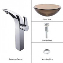 Vessel Sink in Clear Glass Brown with Illusio Faucet in Chrome