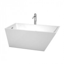 Hannah 4.92 ft. Back Drain Soaking Tub in White with Floor Mounted Faucet in Chrome