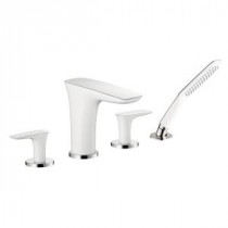 PuraVida Lever 2-Handle Deck-Mount Roman Tub Faucet with Hand Shower in Chrome/White