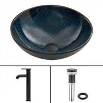 Glass Vessel Sink in Blue Matrix and Seville Faucet Set in Matte Black