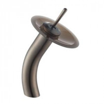 Single Hole 1-Handle Low-Arc Vessel Glass Waterfall Faucet in Oil Rubbed Bronze with Glass Disk in Frosted Brown