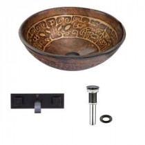 Glass Vessel Sink in Golden Greek with Titus Wall-Mount Faucet Set in Antique Rubbed Bronze