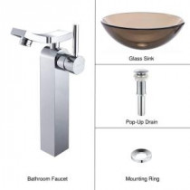 Vessel Sink in Clear Glass Brown with Unicus Faucet in Chrome