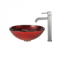 Charon Glass Vessel Sink and Ramus Faucet in Satin Nickel