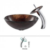 Jupiter Glass Vessel Sink and Waterfall Faucet in Chrome