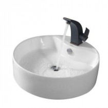 Round Ceramic Sink in White with Illusio Basin Faucet in Oil Rubbed Bronze