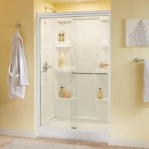 Simplicity 48 in. x 70 in. Semi-Framed Sliding Shower Door in White with Clear Glass and Nickel Hardware