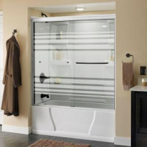 Simplicity 60 in. x 58-1/8 in. Semi-Framed Sliding Tub Door in White with Transition Glass and Bronze Hardware