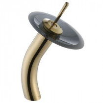 Single Hole 1-Handle Low-Arc Vessel Glass Waterfall Faucet in Gold with Glass Disk in Frosted Black