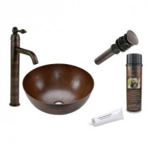 All-in-One Small Round Vessel Hammered Copper Bathroom Sink in Oil Rubbed Bronze