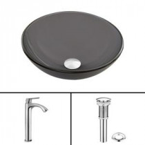 Glass Vessel Sink in Sheer Black Frost and Linus Faucet Set in Chrome