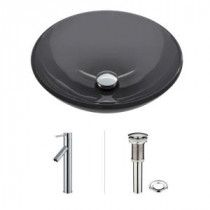 Glass Vessel Sink in Sheer Black with Faucet Set in Chrome