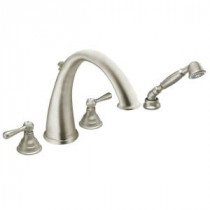 Kingsley 2-Handle Deck-Mount High-Arc Roman Tub Faucet Trim Kit with Hand Shower in Brushed Nickel (Valve Not Included)