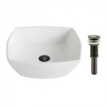 Elavo Vessel Sink in White with Pop-Up Drain in Oil Rubbed Bronze