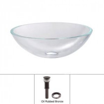 Glass Vessel Sink with Pop-Up Drain in Crystal Clear and Mounting Ring in Oil Rubbed Bronze