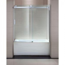 Judy 60 in. x 59 in. Semi-Framed Sliding Trackless Tub and Shower Door in Chrome with Clear Glass