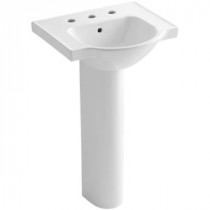 Veer Pedestal Combo Bathroom Sink in White with 8 In. Widespread Faucet Holes